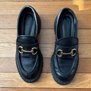 MANGO Black Leather Chunky Sole Loafers